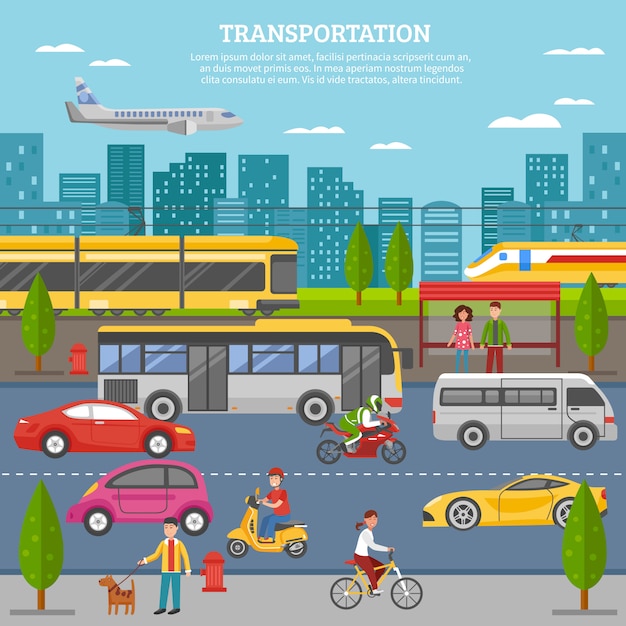 Free vector transport in city poster