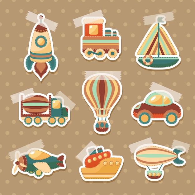 Free Vector transport toy stickers set