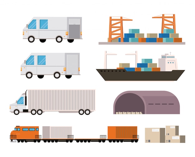 Free Vector transportation merchandise logistic cargo cartoon