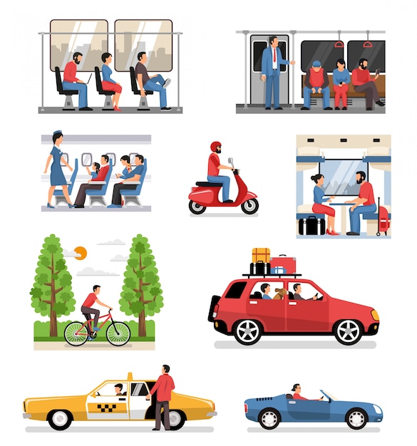 Free Vector transportation vehicles people set