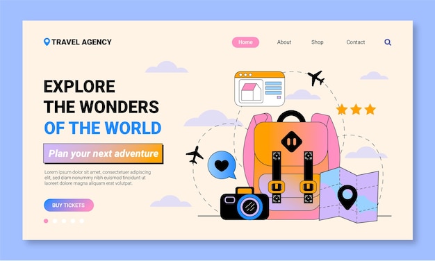 Free vector travel agency landing page template