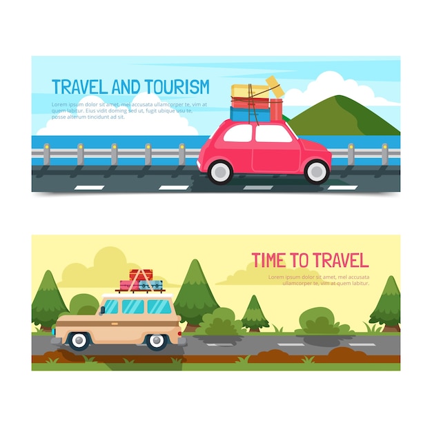 Free vector travel banners collection with destination