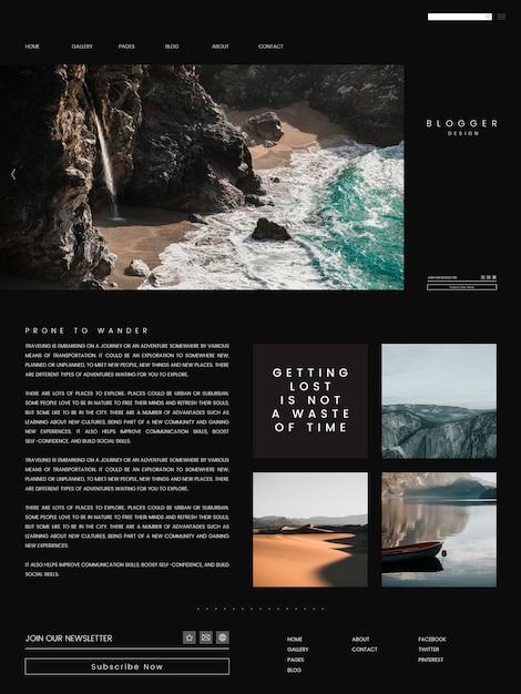 Free Vector travel blog first page template design vector