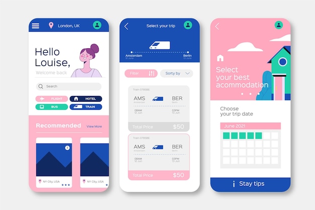 Free vector travel booking app design