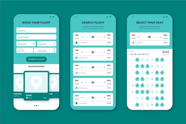 Free Vector travel booking app interface set