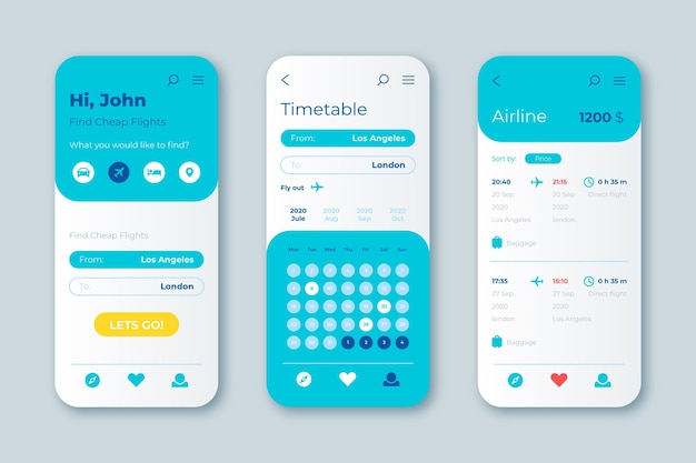 Free vector travel booking app interface