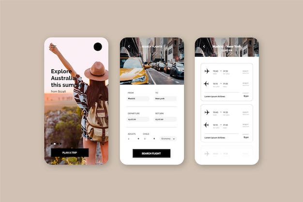 Free vector travel booking app with tourist woman