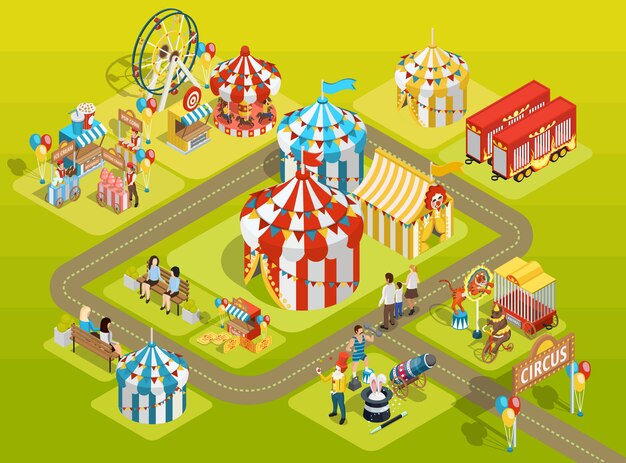 Travel Circus Fairground Isometric Layout Poster