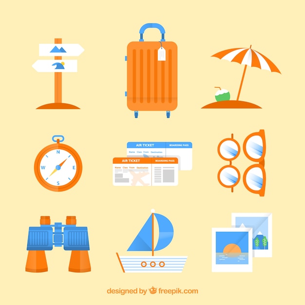 Free Vector travel elements collection in flat style