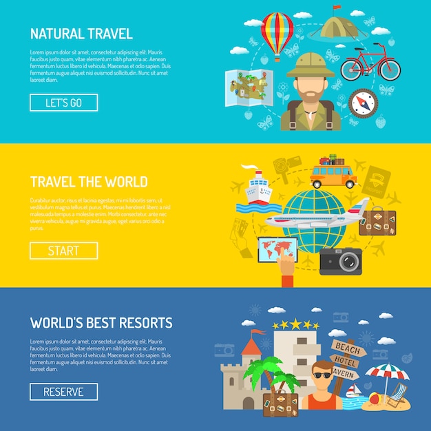 Free Vector travel flat banner set 