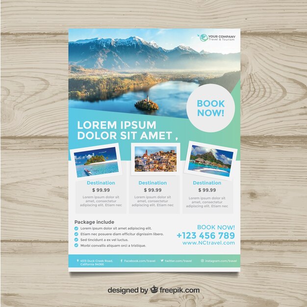 Travel flyer with photo of destinations