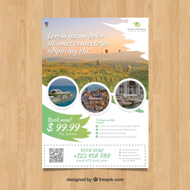 Travel flyer with photo of destinations