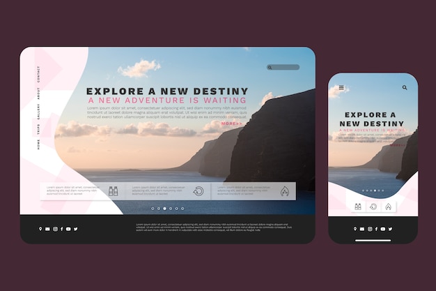 Free vector travel landing page template with photo