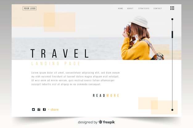 Free vector travel landing page with photo