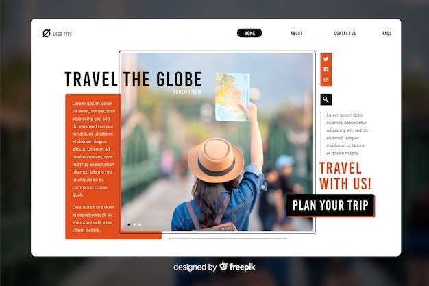 Free Vector travel landing page with photo