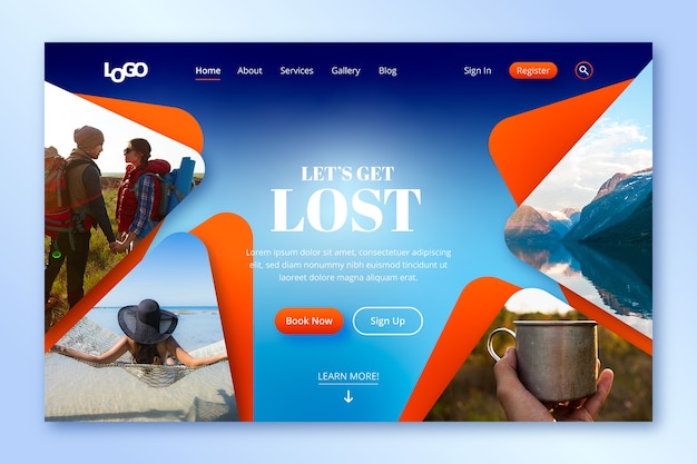 Free Vector travel landing page with photo