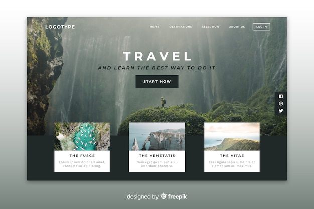 Free Vector travel landing page with photo