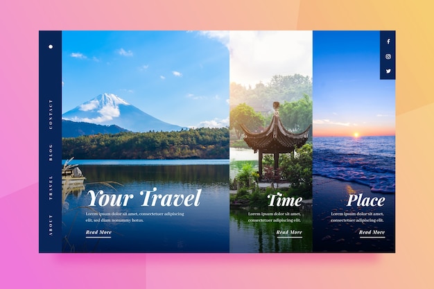 Free Vector travel landing page with picture