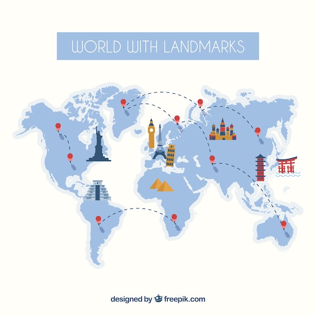 Free Vector travel map with landmarks