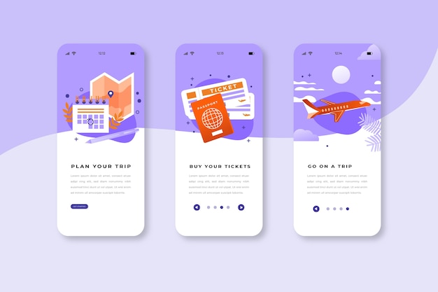 Travel onboarding app screens