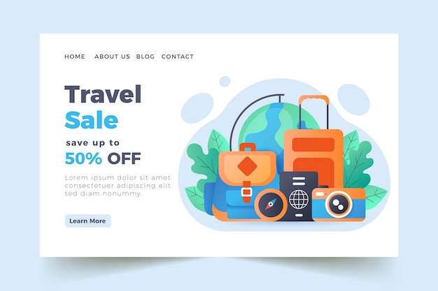 Free vector travel sale landing page template