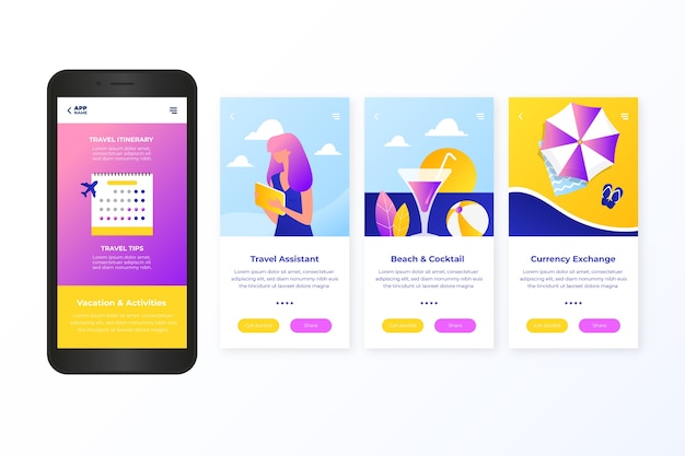 Free vector traveling onboarding app screen design