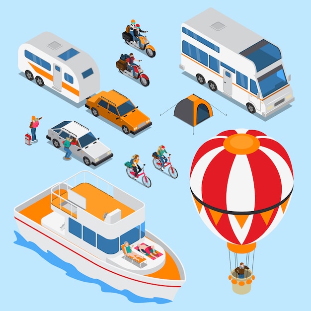 Free Vector traveling people isometric set