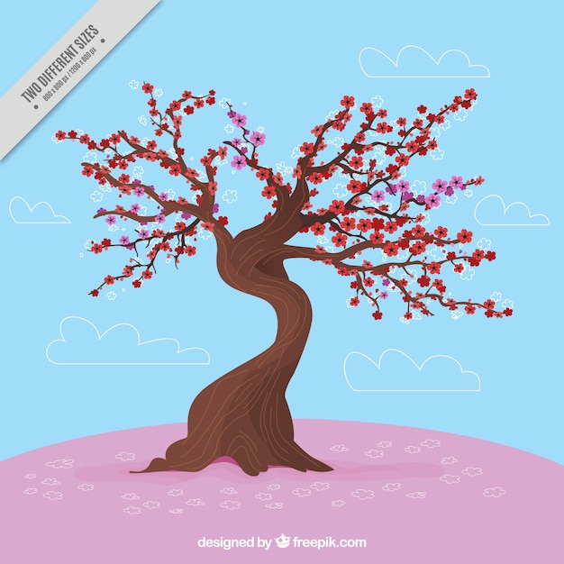 Free Vector tree background with red and pink flowers