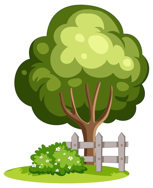 Free vector tree and fence in garden