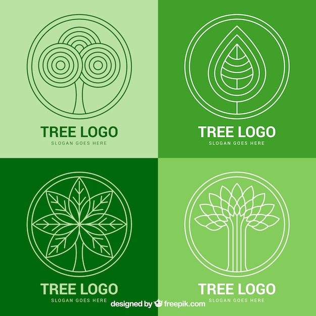 Tree logos collection in flat style