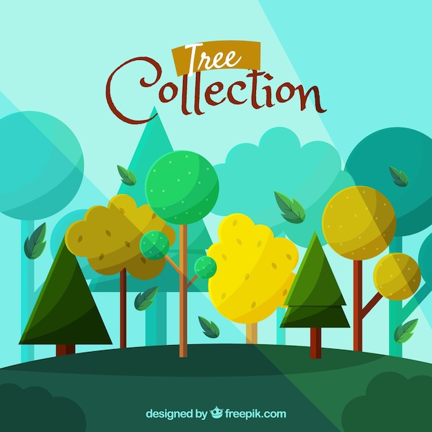 Free vector trees collection in flat syle