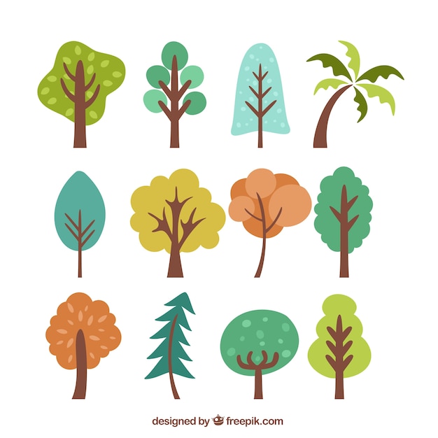 Free Vector trees simple color set