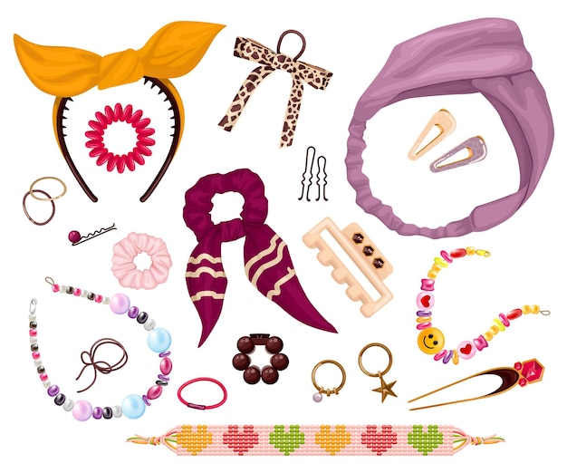 Free vector trendy accessories and decoration items for female persons so as bracelets and hair pins isolated vector illustration