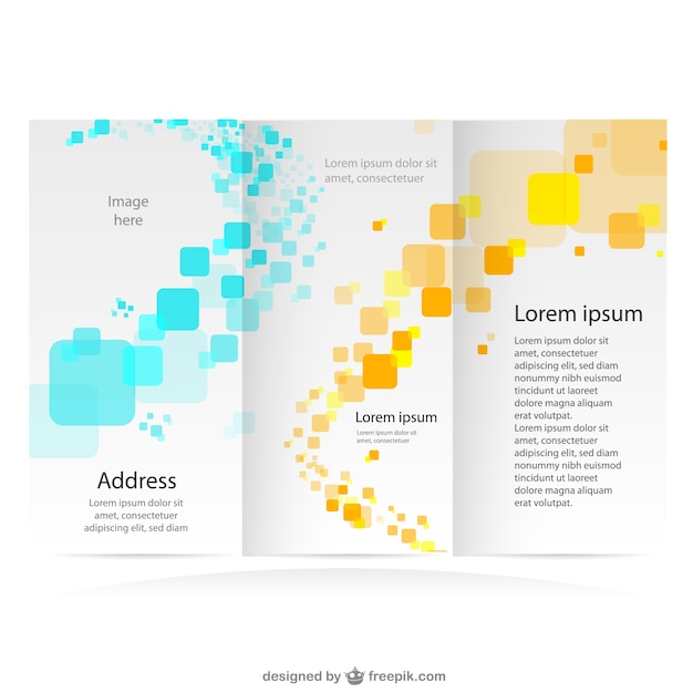 Free vector tri-fold brochure with yellow and blue squares