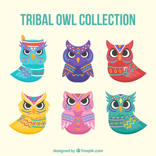 Free Vector tribal owl collection of six