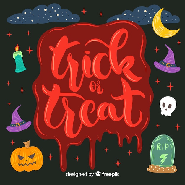 Free Vector trick or treat in a jelly red shade lettering