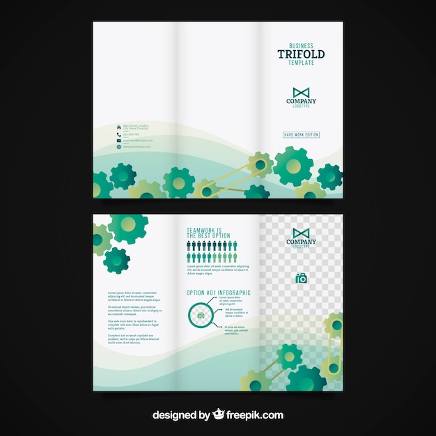 Free vector trifold business brochure with green gear wheels