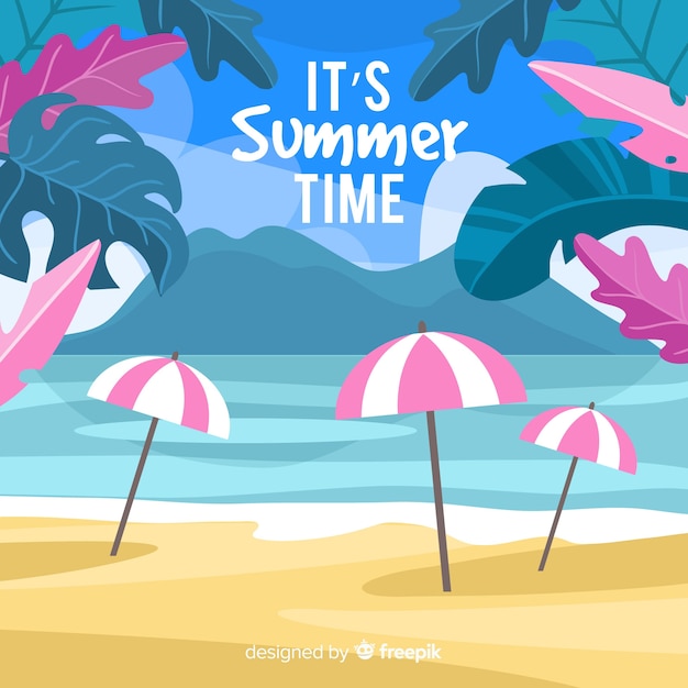 Free Vector tropical beach background in flat style