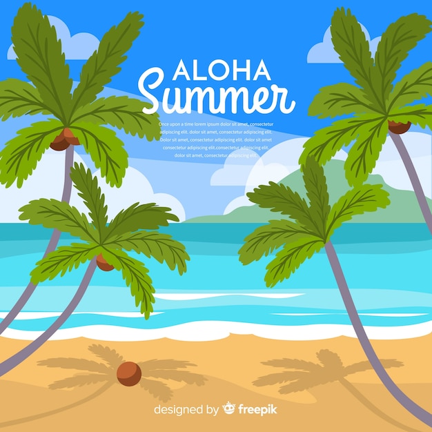 Free Vector tropical beach background in flat style