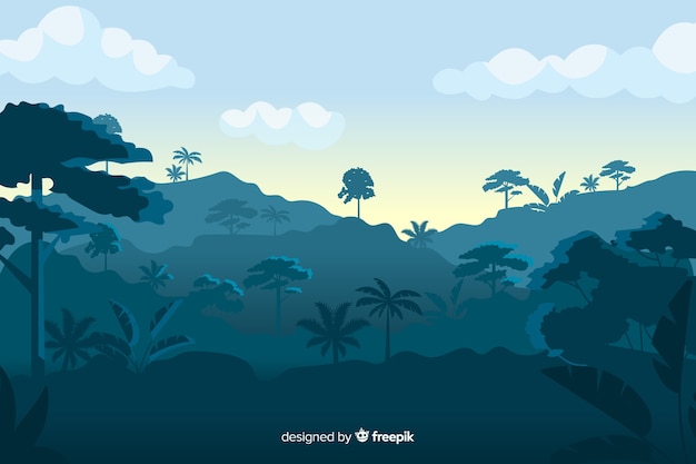 Free Vector tropical forest landscape on blue shades