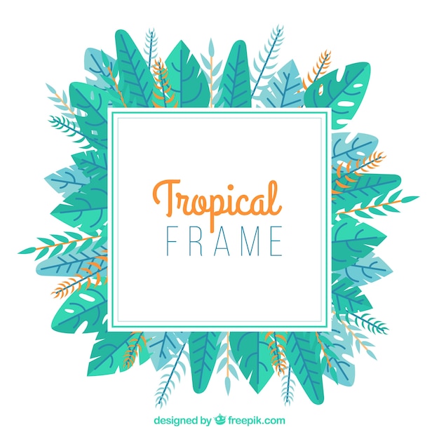 Free Vector tropical frame with leaves and vegetation