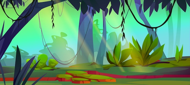 Free vector tropical jungle forest cartoon nature landscape