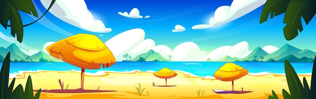 Free vector tropical lagoon beach with straw umbrella