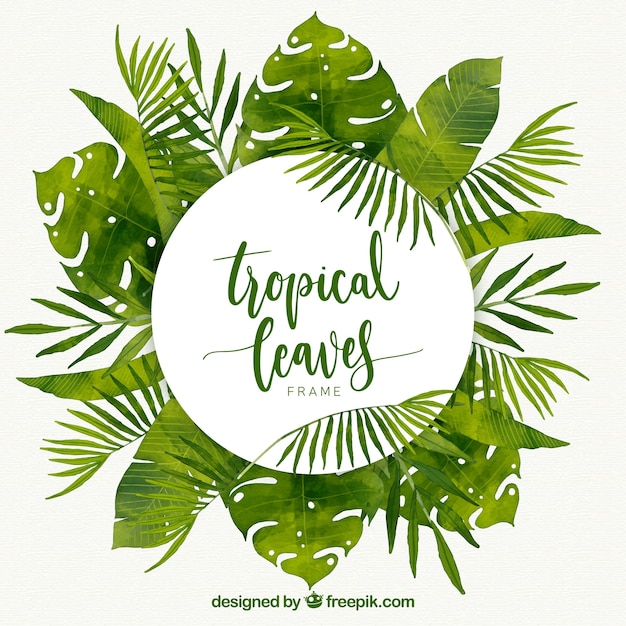 Free Vector tropical leaves frame with watercolor style