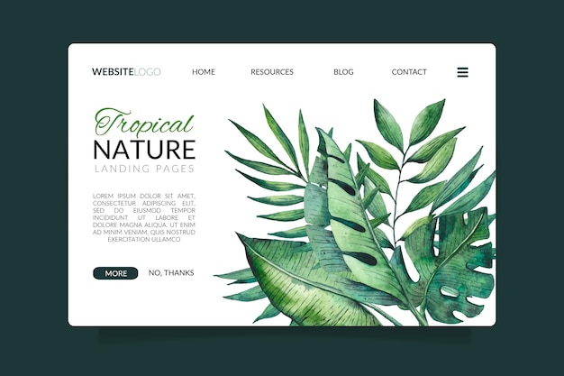 Free Vector tropical nature with exotic leaves landing page