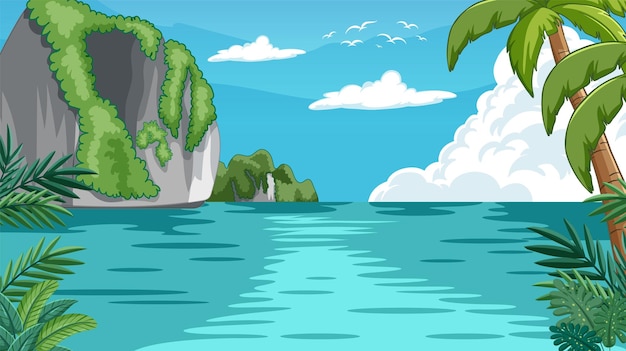 Free Vector tropical paradise island vector illustration