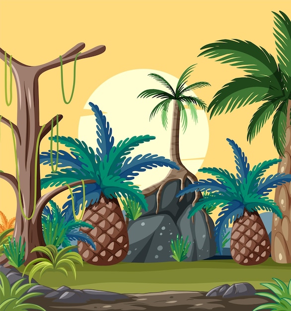 Free Vector tropical paradise with pineapples and palms