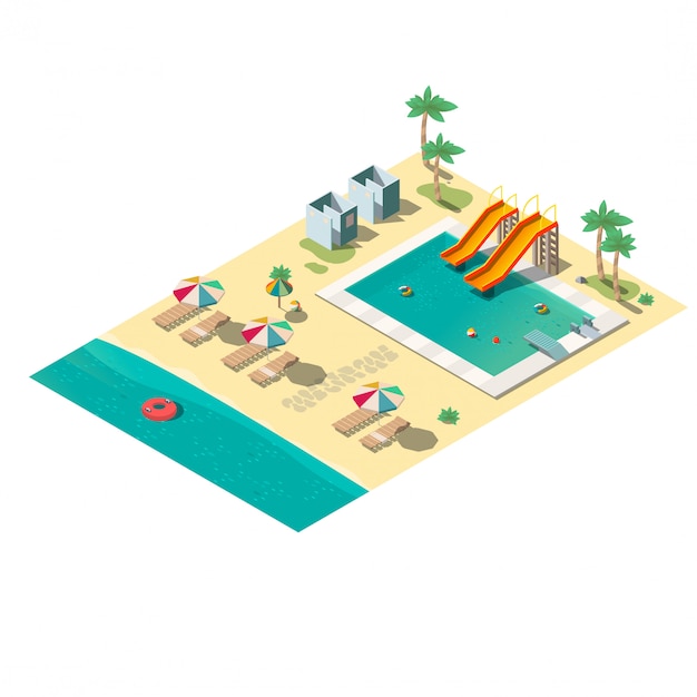 Tropical resort beach isometric  map section