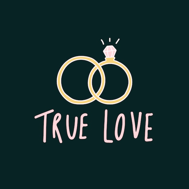 Free Vector true love typography with wedding rings vector