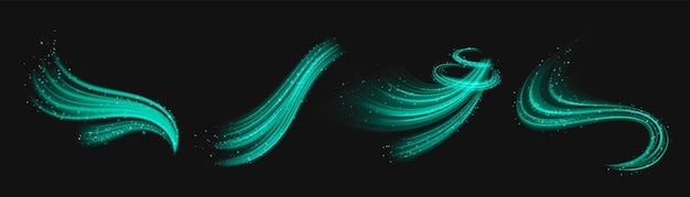 Free Vector turquoise air flows set on black background